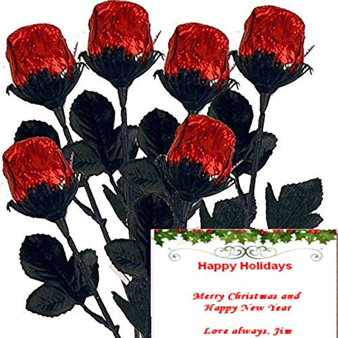 FavorOnline Christmas Dozen Red Chocolate Roses Gift Bouquet - Solid Premium 9 1/2"