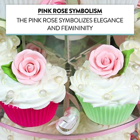 12 Count Global Sugar Art Premium Wedding Rose Edible Sugar Cake & Cupcake Flowers, Pink, with Leaves by Chef Alan
