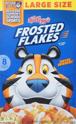 17.3 oz (Pack 3) Kellogg's Frosted Flakes Breakfast Cereal, Fat Free, Large Size