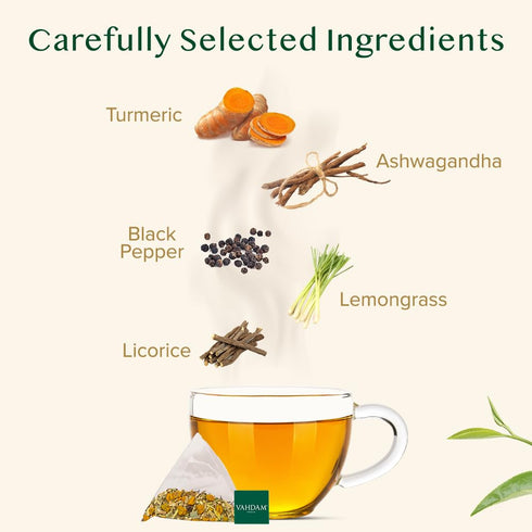 (100 Count) 100% VAHDAM, Turmeric Ashwagandha Herbal Tea Bags Caffeine Free, Non GMO, Gluten Free | Pure Herbal Blend