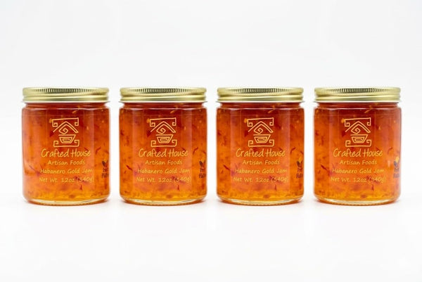 CRAFTED HOUSE ARTISAN FOODS Crafted House Gourmet Habanero Gold Jam 12 oz (Pack of 4), All-Natural