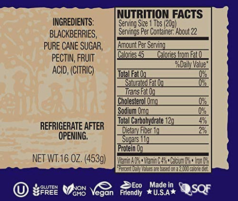 16oz (Pack 6) Dillman Farm All Natural Blackberry Preserves - Gluten-free, Non-GMO, Vegan, Kosher, Preservative Free