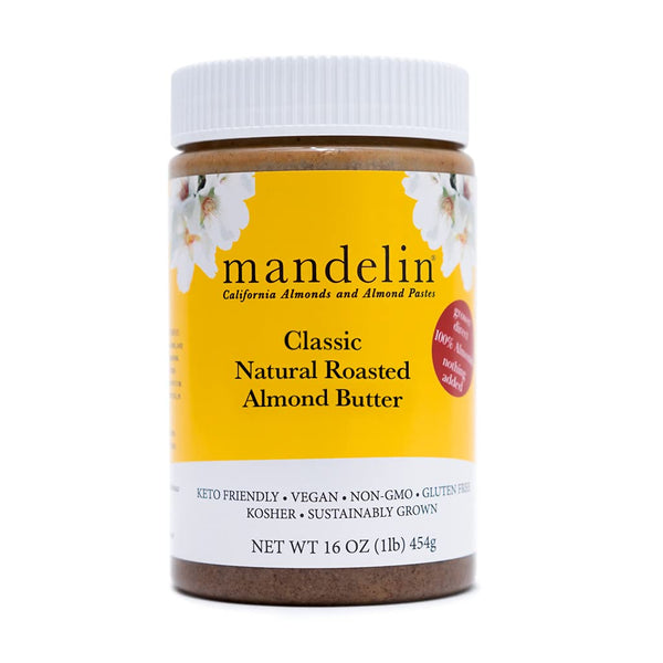 MANDELIN CALIFORNIA ALMONDS AND ALMOND PASTES Natural Almond Butter (1 lb) - Single ingredient freshly dry roasted almonds,
