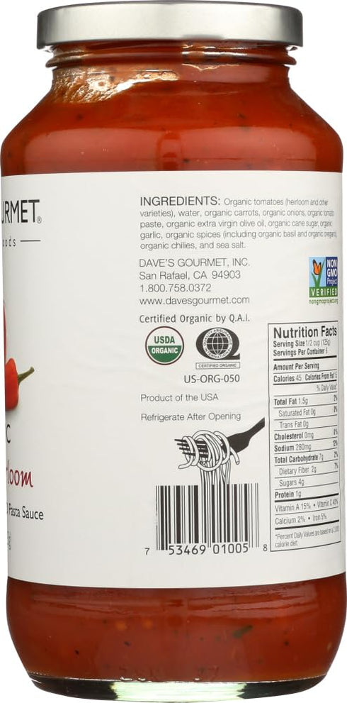 Pack 3 Dave's Gourmet Organic Spicy Heirloom Marinara Pasta Sauce