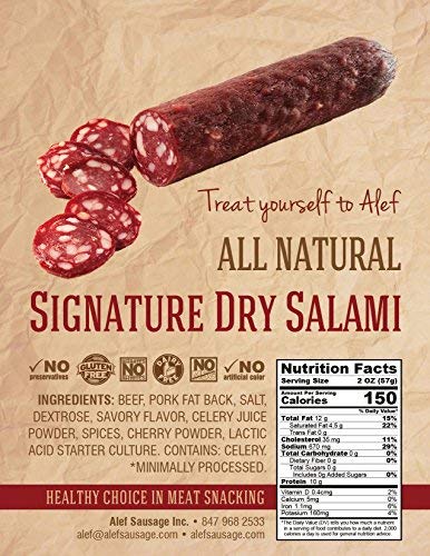 ALEF (2 7 oz. Uncured All Natural Signature Dry Salami units each)NITRATE FREE, NITRITE FREE, MSG FREE, DAIRY FREE