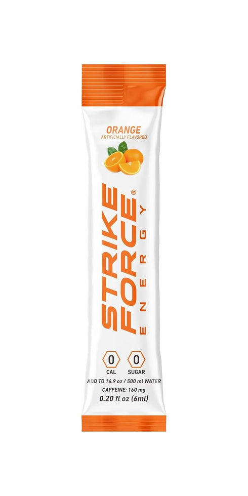 (40 Packs) Strike Force Energy Drink Mix - Orange Flavor - Natural Tasting Caffeine Drink - Turn Any Drink into a