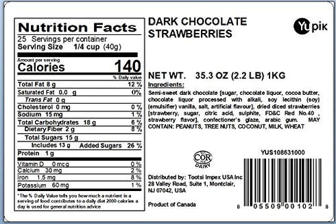 60% 2.2 lb (35.2 oz), Yupik Dark Chocolate Covered Strawberries, Cacao, Kosher, Dried Strawberries Dipped in Rich Dark