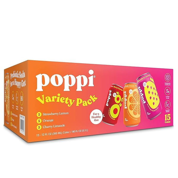 KD Chocolates Popi Prebiotic Soda Variety Pack 12 Fluid Ounce (Pack of 15)
