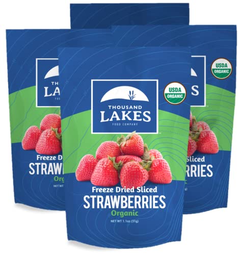 Thousand Lakes Freeze Dried Fruit - ORGANIC Strawberries 4-pack 1.1 ounces (4.4