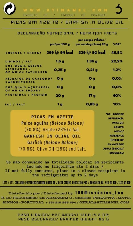 Ati Manel 3 120g (3 pack) Garfish in Olive Oil | x Tinned Fish | Canned in Olive Oil