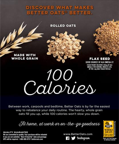 9.8 Oz (Pack 5) Better Oats, Insant Oatmeal with Flax, Cinnamon Roll