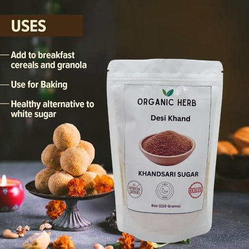 Generic 8 oz, Organic Herb Desi Khand Brown Sugar, Premium Quality Sugarcane Khandsari