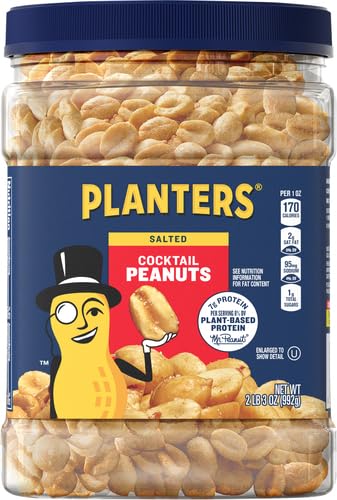 2.19lb PLANTERS Salted Peanuts Cocktail, Party Snack, Plant-Based Protein, After School Snack, Roasted in Peanut Oil