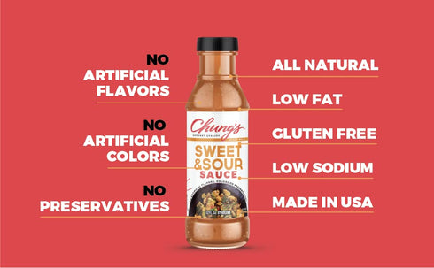 Chung's Natural Sweet and Sour Sauce for Egg Rolls & Asian Appetizers | Low Sodium - Low Fat - Gluten-Free | Dipping & Marinade Sauce | Made in the USA, 12 FL. Oz (Pack of 2)