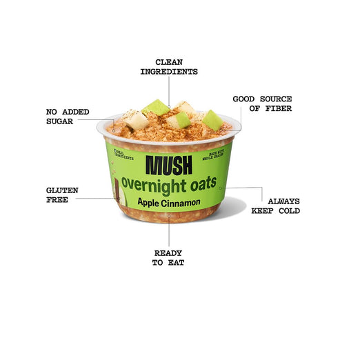 5oz MUSH Overnight Oats - Apple Cinnamon - Good Source of Fiber, Non-GMO, Dairy Free, Gluten Free