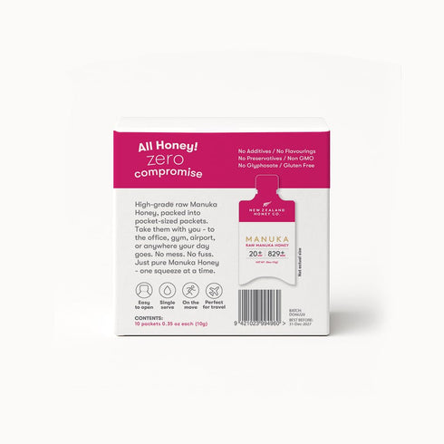 Packets 20+ Packs 10 Pack New Zealand Honey Co. Manuka Honey UMF | Individual Single Serve for Tea and Daily Wellness