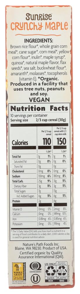 10.6 oz (300 2pcs Nature's Path, Organic Gluten Free Cereal, Crunchy Maple Sunrise, g)