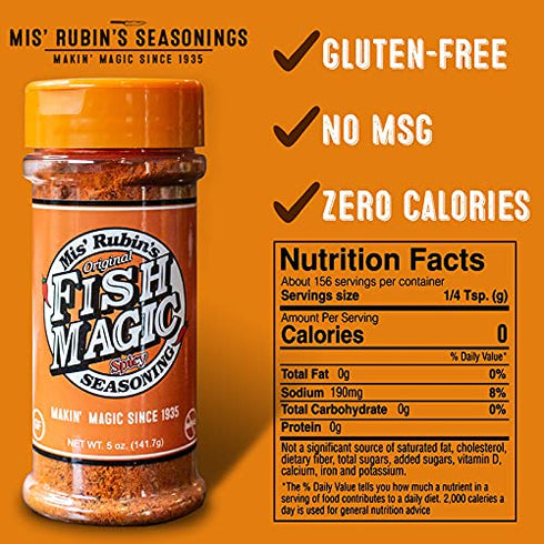 Magic Fish Seasoning, Cajun Seasoning, Savory, Spicy & Finger Licking Good – Catfish, Bass, Salmon, Shrimp Seasoning – Dry Rub For Fish & Seafood Seasoning for Paella, Jumbo, or A Fish Fry (5 oz)