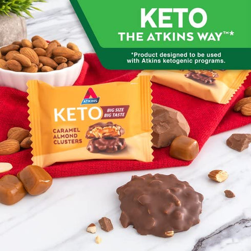 1g 2g 20 Count Atkins Caramel Almond Clusters, Gluten Free, High in Fiber, Sugar, Net Carb, Keto Friendly