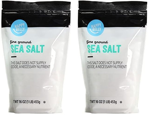 Amazon Brand - Happy Belly Sea Salt, Fine Ground, 16 Ounce (Pack