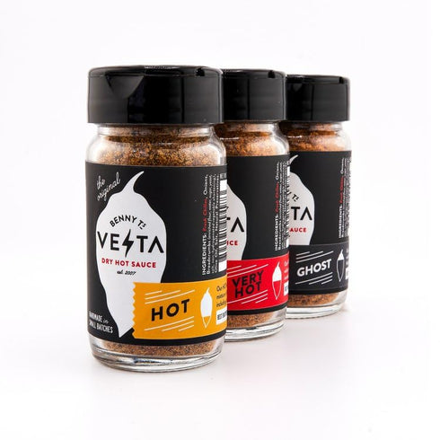 Benny T's Vesta SET - GIFT - Dry Hot Sauce (Hot, Very Hot, Ghost)