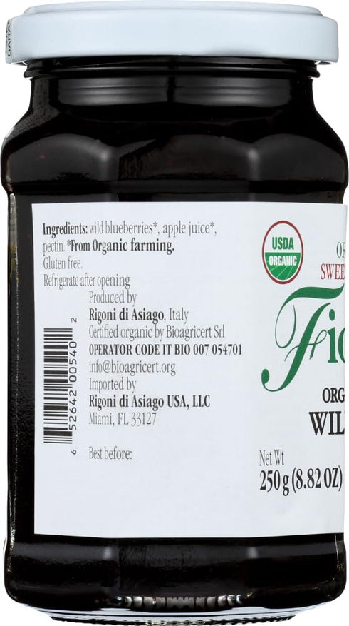 Fiordifrutta 8.82 oz. (Pack 6) Organic Wild Blueberry Spread of by