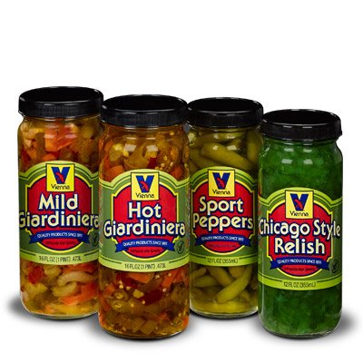 Vienna Condiment Variety 4-Pack (1 Jar Hot Giardiniera, 1 Jar Mild Giardiniera,