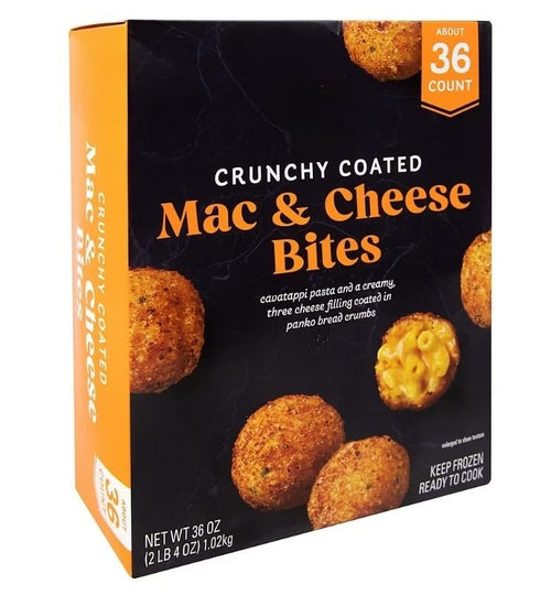 Generic Mac and Cheese Bites , Cavatappi pasta and a creamy, three-cheese filling coated in panko bread crumbs. Crispy
