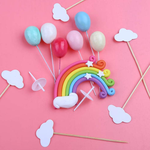 DIYASY Rainbow Cake Topper Kit, Cloud Balloon Birthday Wedding Cake Flags for Party Baking Decoration Supplies