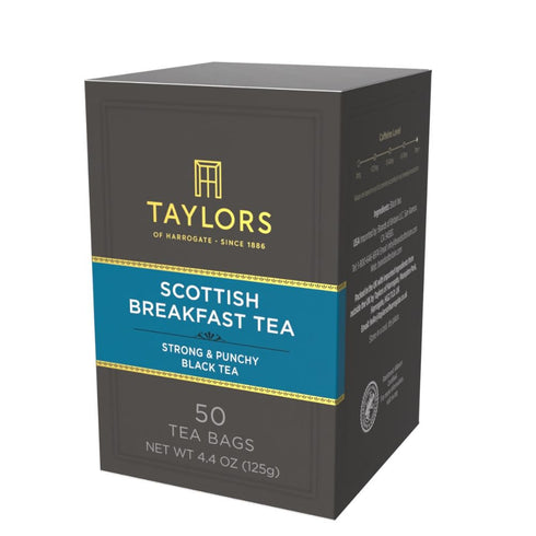 50 Count (Pack 1), 50 Taylors of Harrogate Scottish Breakfast Black Tea Individually Wrapped Bags, of Strong, Malty