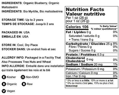 2 Food to Live Organic Blueberry Juice Powder, Pounds - Non-GMO, Unsulfured, Raw, Vegan, Bulk, Great for Juices