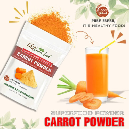 5.29 oz (150g) CARROT POWDER VIETFARMFOOD: Pure freeze-dried vegetable powder, made from real vegetables with no added