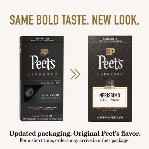 100% 11, 50 Count (5 10 Peet's Coffee, Dark Roast Espresso Capsules, Compatible with Nespresso Original Machine