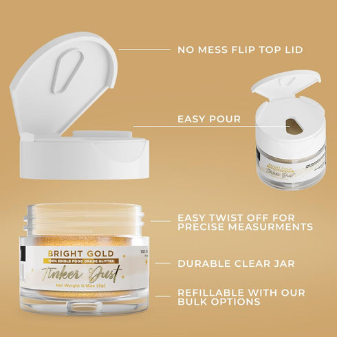 Bakell Bright Gold Tinker Dust, 5g Edible Glitter for Food, Desserts, and Beverages