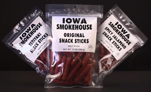 12 oz IOWA SMOKEHOUSE Snack Sticks, Original - Smokey Snack Stick - Gluten Free - Resealable Bag & Ready to Eat, Made