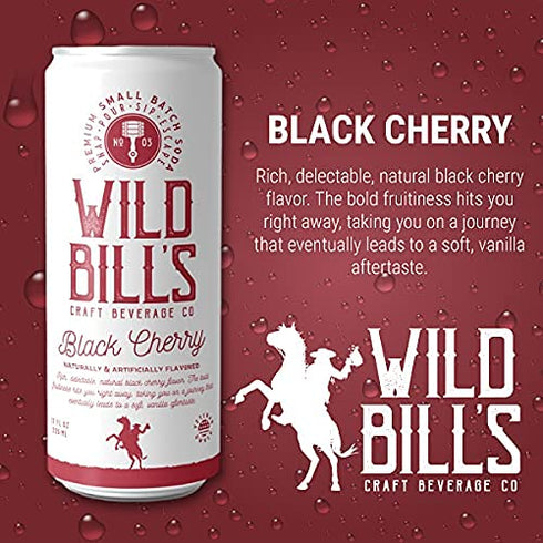 12 Oz 12 Pack Wild Bill's Black Cherry Soda Classic Craft Soda Pop Soft Drinks, Sodas Made with Pure Cane Sugar