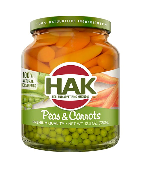 Hak 12.3oz -2Pack Green Peas with Carrots in Glass Jar by (Netherlands) each