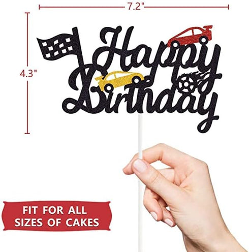 Marwey Race Car Birthday Cake Topper, Happy Birthday Cake Decor, Chequered Flag Themed Party Supplies