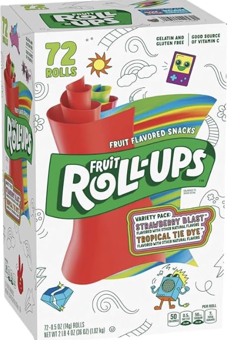 Express Minds llc Fruit Roll-Ups Fruit Snacks Variety Pack Strawberry & Tropical Tie Dye |