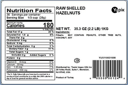 2.2 lb (35.2 oz), Filberts, Yupik Raw Hazelnuts, Gluten-Free, Kosher, Whole Nuts With Skin, Unsalted, Unroasted