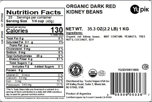 2.2 lb (35.3 oz), Yupik Organic Dark Red Kidney Beans, Non-GMO, Vegan & Gluten-Free, USDA Certified, Kosher, Dried