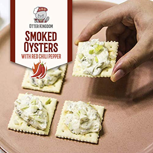 3-Ounce (Pack 12) Otter Kingdom Premium Smoked Oysters with Red Chili Pepper in Pure Olive Oil
