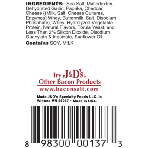 2.75 J&D's Bacon Salt, Cheddar, Ounce, Bacon Flavored Seasoning Salt, Kosher, Vegetarian
