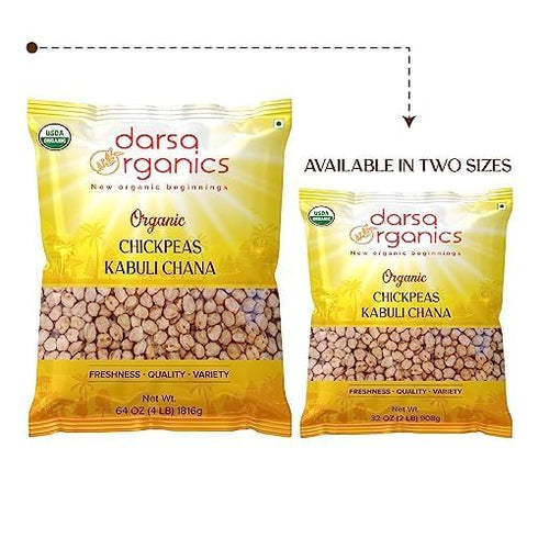 2lbs, Hummus Pack Darsa Organics Garbanzo Beans Chickpeas USDA Organic certified dried Chick peas for and Curries