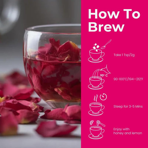 BLUE TEA - Rose Tea - 0.88 Oz (25 Cups) Loose, Rich in Vitamin-C, Caffeine Free Herbal Tea in Pet Jar