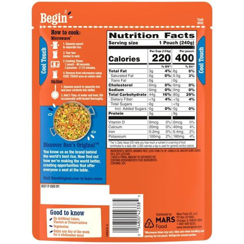 Dish,8.5 oz Pouch,(Pack 24) BEN'S ORIGINAL Ready Rice Basmati Rice,Easy Side
