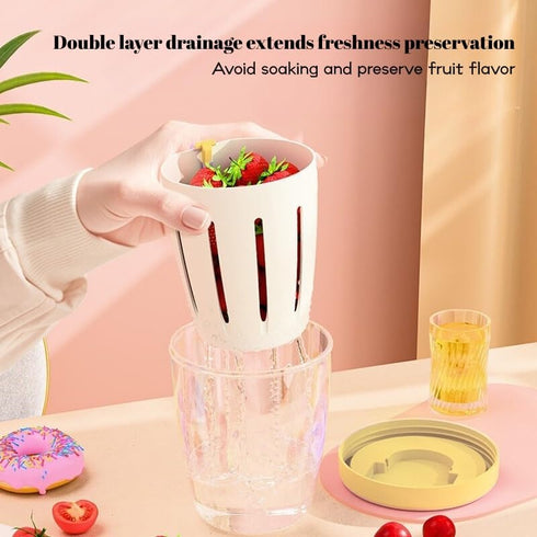 500ml Portable Salad Fruit Cup with Fork Leakproof To-Go Breakfast Yogurt Cup Double-Layer Strainer Design for Picnic