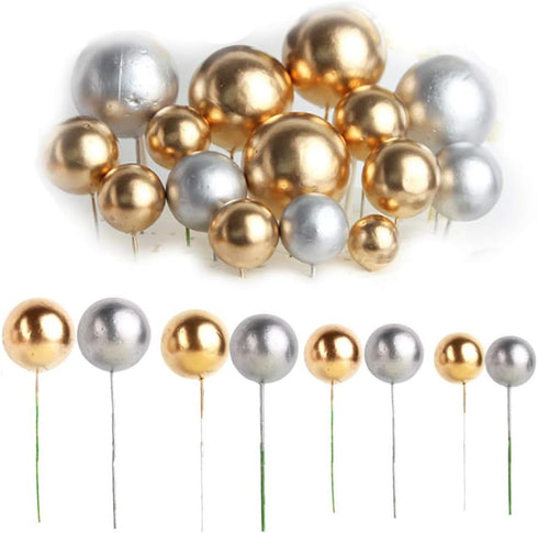 16pcs Ball Shaped Cake Topper Set, Pearl Ball DIY Cake Insert Topper for Party Birthday Baby Shower