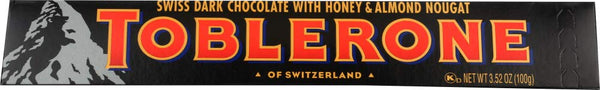 Toblerone Swiss Dark Chocolate with Honey and Almond Nougat, 3.52-Ounce Bar (Pack