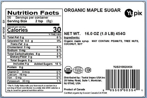 1 lb, Pack 1 Yupik Organic Maple Sugar, Non-GMO, Vegan, Gluten-Free